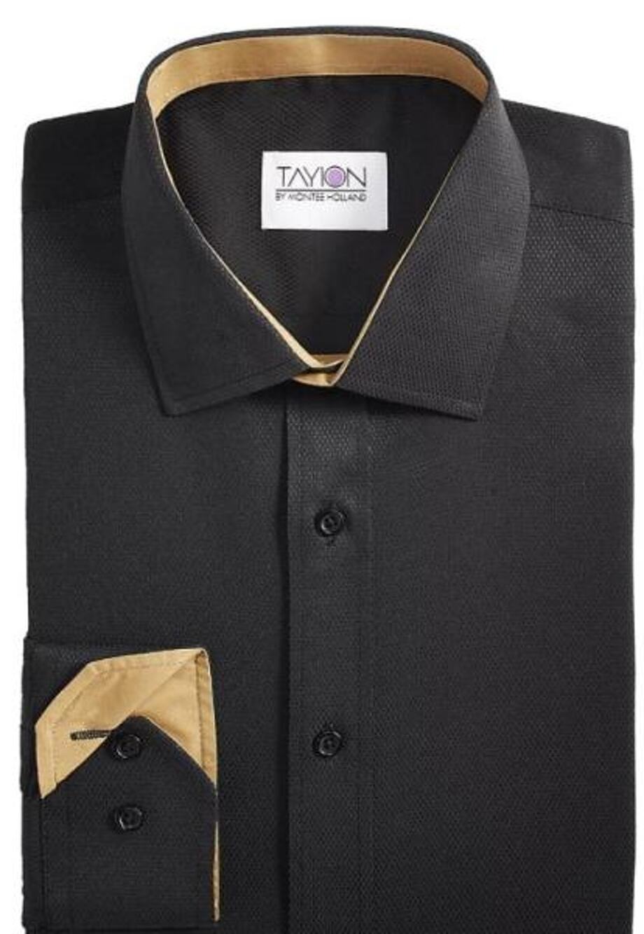 Tayion by Montee Holland Men’s Black w/ Gold Lining Slim Fit Dress Shirt
